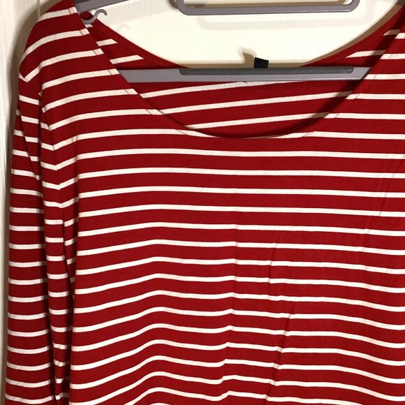 Talbots Womens Red White Strip T-Shirt 3/4 sleeves Size M Stretchy Casual Preppy - Picture 3 of 8
